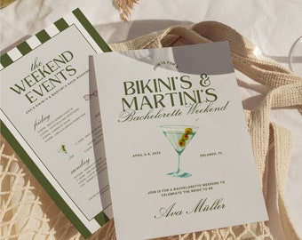 Bikinis and Martinis Bachelorette Party Itinerary, Cape Cod Girls Trip Invitation, Travel Itinerary, Beach Bachelorette, Bride To Be