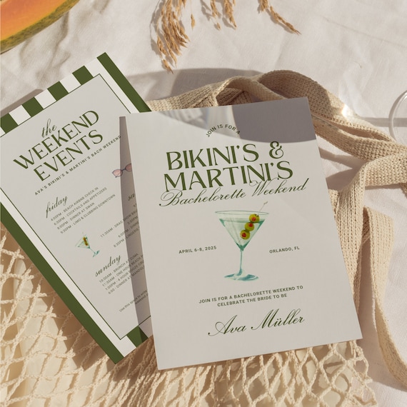 Bikinis and Martinis Bachelorette Party Itinerary, Cape Cod Girls Trip Invitation, Travel Itinerary, Beach Bachelorette, Bride To Be