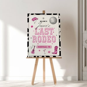 Pink Last Rodeo Bachelorette Party Welcome Sign, Bachelorette Decor, Nashville Bachelorette Welcome Poster, Disco Cowgirl Editable Template