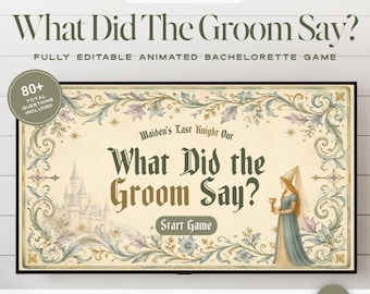Maiden's Last Knight Out What Did The Groom Say Game Template, Medieval Bachelorette Party Game, Animated Canva Bridal Shower Activity