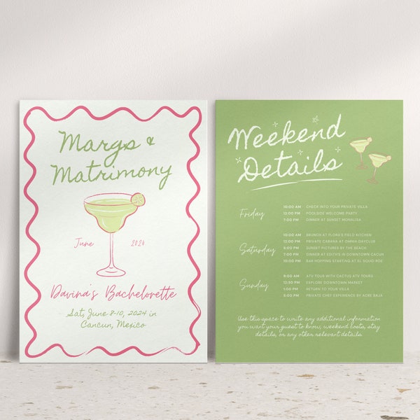 Margs and Matrimony Bachelorette Party Invitation, Bach Party Itinerary, Final Fiesta Bachelorette, Bachelorette Weekend Invitation