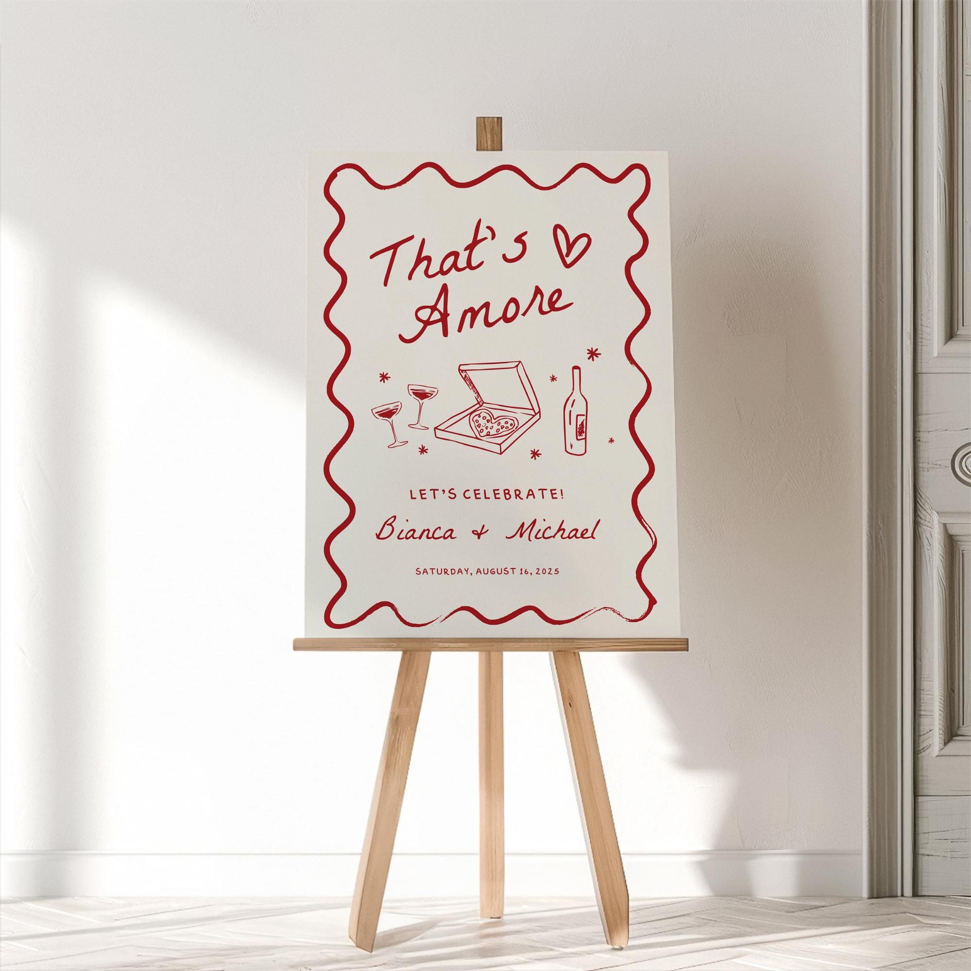 That's Amore Engagement Party Welcome Sign, Engagement Party Decorations, Engagement Sign, Whimsical Italian Theme Hand Drawn DIY, Pizza