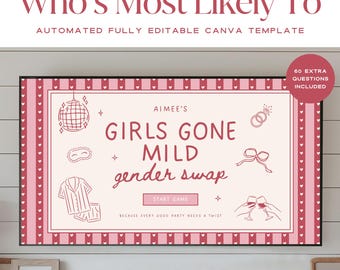 Gender Swap Hilarious Bachelorette Game, Bridal Party Girls Night Game, Editable Canva Who's Most Likely To Unique Bach Game Template DIY