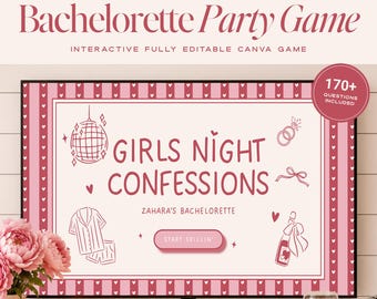 Girls Night Confessions Bachelorette Game, Editable Canva Party Game Template, Girls Night Drinking Game, Funny Hen Party Activity
