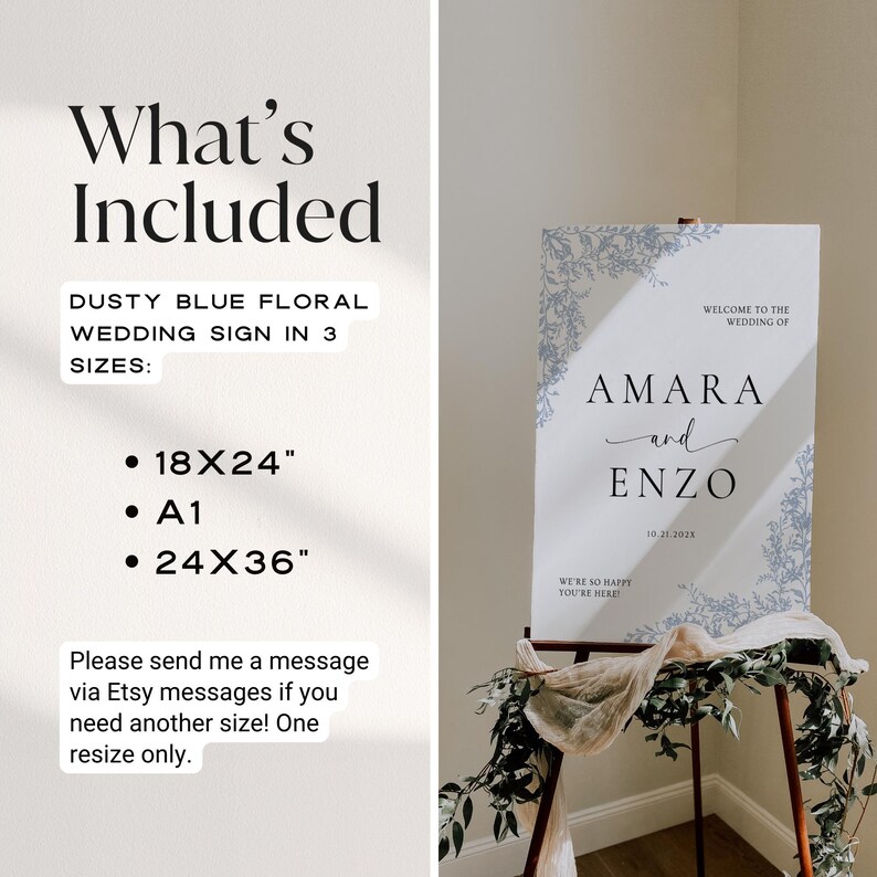 Dusty Blue Floral Wedding Welcome Sign Template (canva DIY) - Etsy