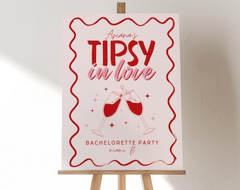 Tipsy in Love Bachelorette Welcome Sign, Bridal Weekend Decor Canva Template, Editable Hen Party Poster, Printable Bach Sign