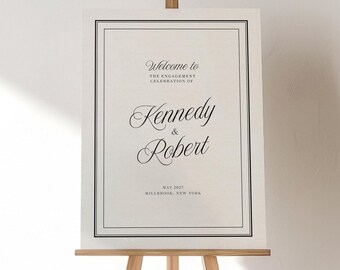 Black Ivory Engagement Party Welcome Sign Template, Elegant Rehearsal Dinner Poster, Editable Canva Printable Decor
