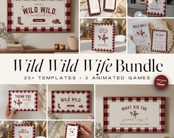 Wild Wild Wife Bachelorette Bundle, Bach Party Games, Invite Itinerary Signs, Trivia Game, What Did the Groom Say, Editable Canva