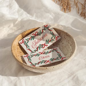 Christmas Engagement Party Place Cards, Wedding Name Cards, Table Place Cards, Editable Personalized Cards, Holiday Wedding Template Canva
