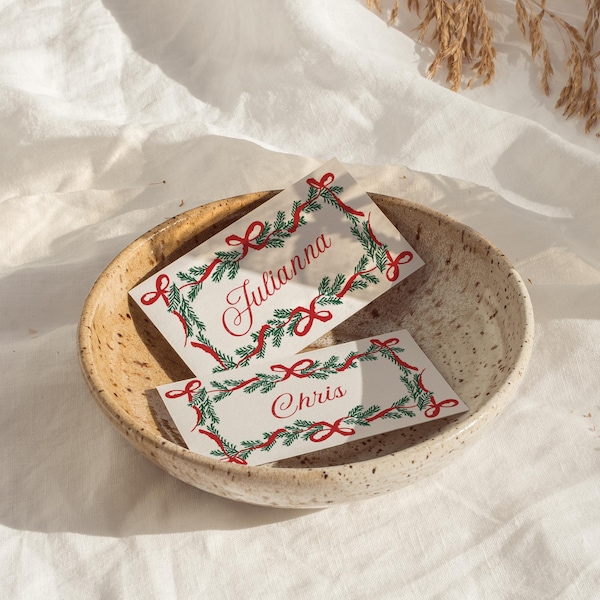 Christmas Engagement Party Place Cards, Wedding Name Cards, Table Place Cards, Editable Personalized Cards, Holiday Wedding Template Canva