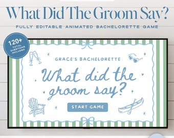 Love on the Lake Bachelorette Game, What Did The Groom Say, Editable Canva Trivia Game, Lake Bachelorette Girls Weekend