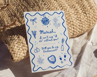 Hand Drawn Bridesmaid Proposal Card Template, Will You Be My Bridesmaid, Disco Bridesmaid Proposal Card, Maid of Honor Proposal