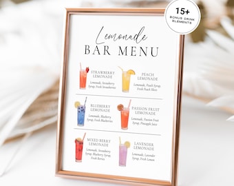 Lemonade Bar Sign Template, Editable Drink Menu Sign, Wedding Lemonade Station, Bridal Shower Beverage Menu, Canva Lemonade Bar