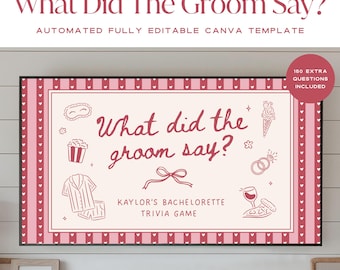 What Did The Groom Say Bachelorette Trivia Game, Bach Drinking Game Hens Party, Girls Gone Mild Bachelorette, Guess Who Said It Game Canva