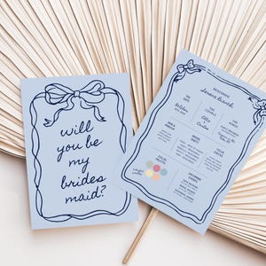 Blue Bow Bridesmaid Proposal Card Template, Will You Be My Bridesmaid, Bow Bridesmaid Proposal Cards, Hand Drawn Maid of Honor Proposal DIY
