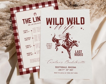 Wild Wild Wife Bachelorette Bundle, Scottsdale Bachelorette Invitation & Itinerary, Last Rodeo Weekend, Canva Template