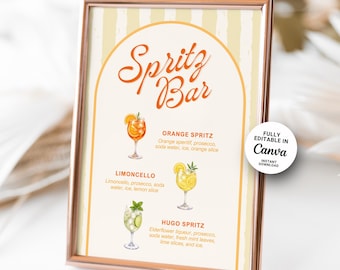 Spritz Bar Sign Template, Orange Spritz Menu, Limoncello Sign, Signature Drink Sign, European Summer Wedding, Editable Canva
