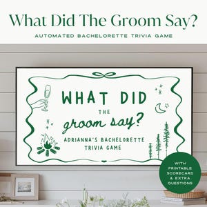 What Did The Groom Say Bachelorette Trivia Game, Bach Drinking Game Hens Party, Camp Themed Bachelorette, Guess Who Said It Game Canva DIY