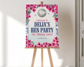 Mamma Mia Hen Bachelorette Party Sign, Dancing Queen Theme Hen Night Welcome Board, Bride To Be Canva Template, Last Disco Bachelorette DIY