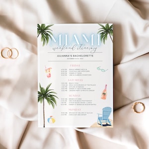 Miami Bachelorette Itinerary, Miami Bachelorette, Travel Itinerary Template, Travel Itinerary, Bachelorette Party Itinerary Template
