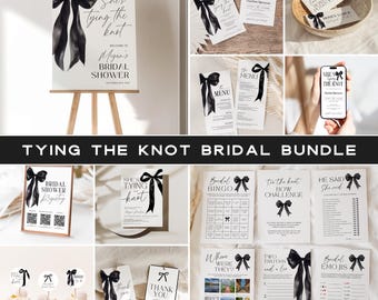 Black Bow Bridal Shower Bundle, Games, Decor (Canva Template)