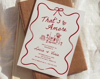 That&#39;s Amore Engagement Party Invitation, Italian Bridal Shower Invites, Bridal Shower Invitation, Whimsical Hand Drawn Editable Template