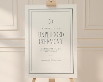 Unplugged Wedding Ceremony Sign Template, Black & Ivory Classic Wedding Sign, Old Money Wedding Decor, Editable Canva Template