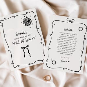 Whimsical Bridesmaid Proposal Card Template, Will You Be My Bridesmaid, Bow Bridesmaid Proposal Cards, Hand Drawn Maid of Honor Proposal DIY