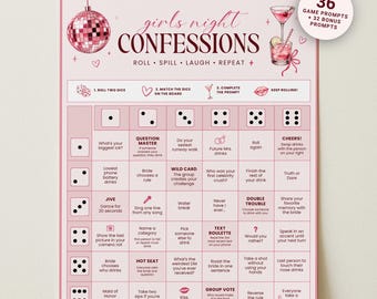 Girls Night Confessions Dice Game, Bachelorette Party Drinking Game, Editable Canva Template, Printable Girls Night Game