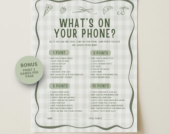 Fresh Off the Market What's On Your Phone Game, Printable Bridal Shower Game, Bridal Shower Activities, Editable Canva Template