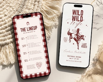 Wild Wild Wife Bachelorette Invitation & Itinerary Template, Last Rodeo Weekend Canva Download