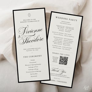 Black and White Wedding Program Template, Editable Canva Ceremony Program, Old Money Wedding, Elegant 4x9 Printable Order of Service Card