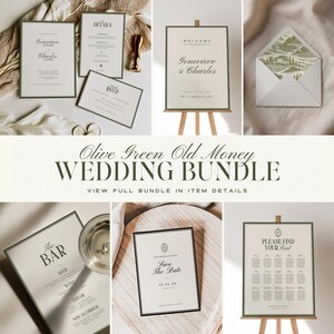 Olive Green Wedding Welcome Card & Order of Events Timeline, Old Money Aesthetic Ceremony Card Set,Editable Canva Template image 4