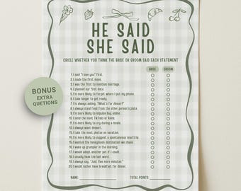 Fresh Off the Market He Said She Said Game, Printable Bridal Shower Trivia, Editable Canva Template, Fun Bridal Shower Activities