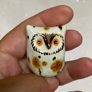 Handmade Ceramic Porcelain miniature Owl figurine . Gold Lustre