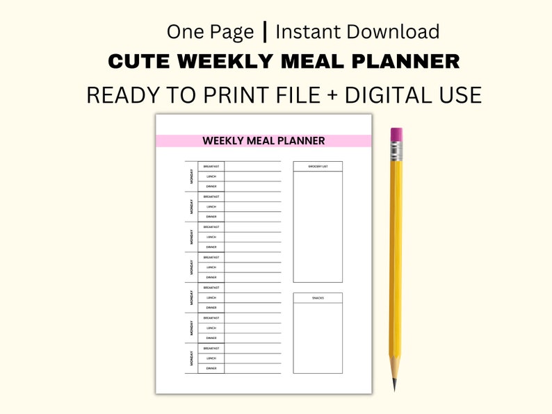 Cute Weekly Meal Planner, Printable Planner - Etsy