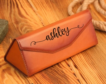 Leather Personalized Glasses Case, Engraved Foldable Custom Sunglass Case, Magnetic Closure Hard Shell Giftful Eyeglass Case