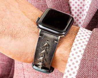 Personalized Top Grain Leather Apple Watch Band Agonistic Unisex iWatch Strap 38mm 40mm 41mm 42mm 44mm 45mm Series 8 7 6 5 4 3 2 1 SE Ultra