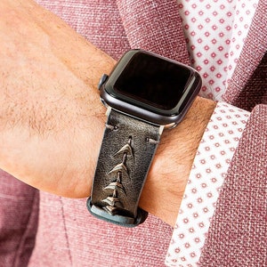 Personalized Top Grain Leather Apple Watch Band Agonistic Unisex iWatch Strap 38mm 40mm 41mm 42mm 44mm 45mm Series 8 7 6 5 4 3 2 1 SE Ultra