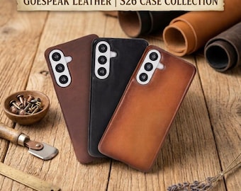 Funda de cuero genuino para Samsung Galaxy S26 Series, funda delgada hecha a mano, carcasa protectora interior de gamuza, compatible con carga inalámbrica.
