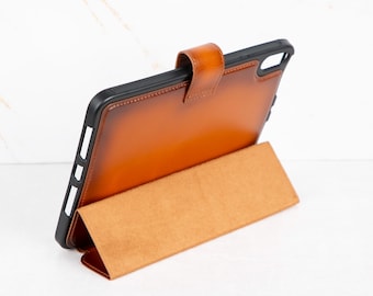 Leather iPad Mini 2024 Case, Stand Cover iPad Mini 2024, Personalized iPad Mini 2024 Leather Sleeve, Anniversary Gift, iPad Magnetic Case