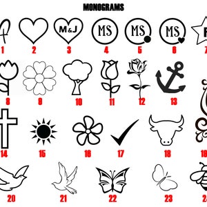 Puede incluir: Un conjunto de 24 dise&ntilde;os de monogramas en blanco y negro. Los dise&ntilde;os incluyen una cruz, un coraz&oacute;n, una flor, una estrella, un ancla, una mariposa, un p&aacute;jaro, un sol, un &aacute;rbol, un toro, una abeja y m&aacute;s.