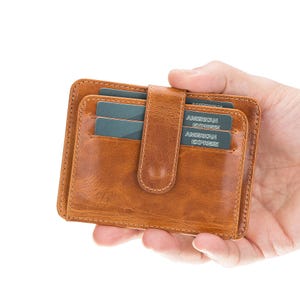 Handgefertigte Leder Slim Visitenkartenhalter, anpassbare Mini Brieftasche, Snap Verschluss ID Fenster Brieftasche, Unisex Bifold Brieftasche, Luxus ID Inhaber