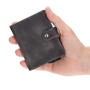 Porta biglietti da visita in pelle fatto a mano, piccolo portafoglio personalizzabile, portafoglio con finestra per documenti d'identità con bottone a pressione, porta carte di credito magnetico staccabile di lusso