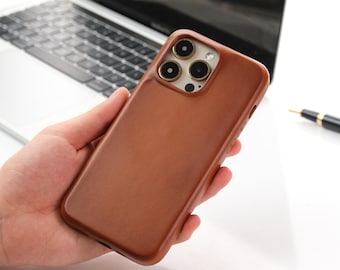 Personalized Leather Phone Case for iPhone 13, 13 Pro, 13 Mini, Pro Max, iPhone Magsafe Cover, Christmas Gift, iPhone Protective Full Cover