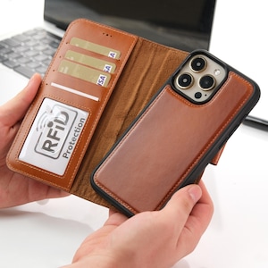 Funda de cuero personalizada para iPhone 13, 13 Pro, 13 Mini, Pro Max, funda tipo billetera Magsafe para iPhone con protección RFID, regalo de Navidad