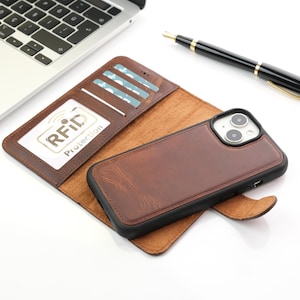 Funda de cuero personalizada para iPhone 14, 14 Pro, 14 Plus, Pro Max, funda tipo billetera Magsafe para iPhone con protección RFID, regalo de Navidad