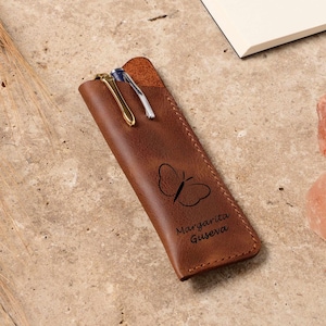 Personalized Leather Pencil Case, Leather Pen Case, Personalized Pen Pouch,  Genuine Leather Pen Holder, Christmas Gift, Handmade Pecil Case