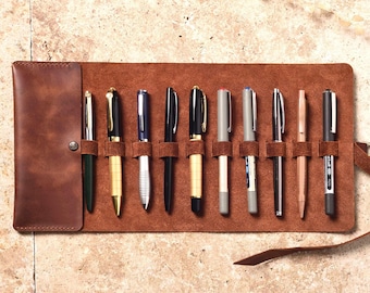 Leather Pencil Roll, Christmas Gift, Pen Case, Painter Case, Brush Case, Pencil Pouch, Handmade Personalized Roll-Up, Fountain Pen Case