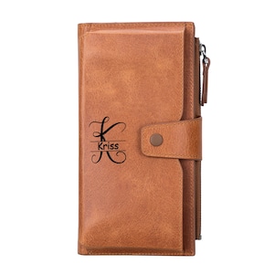 Cartera de cuero para teléfono celular para mujer, billetera plegable personalizable con soporte para teléfono, billetera con monograma, billetera personalizada